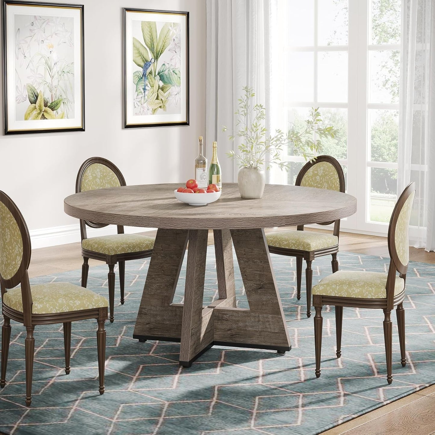 Farmhouse Dining Table, 47 Inch round Dinner Table for 4, Rustic round Dining Room Table for Home Dining Room Living Room (Grey)-2