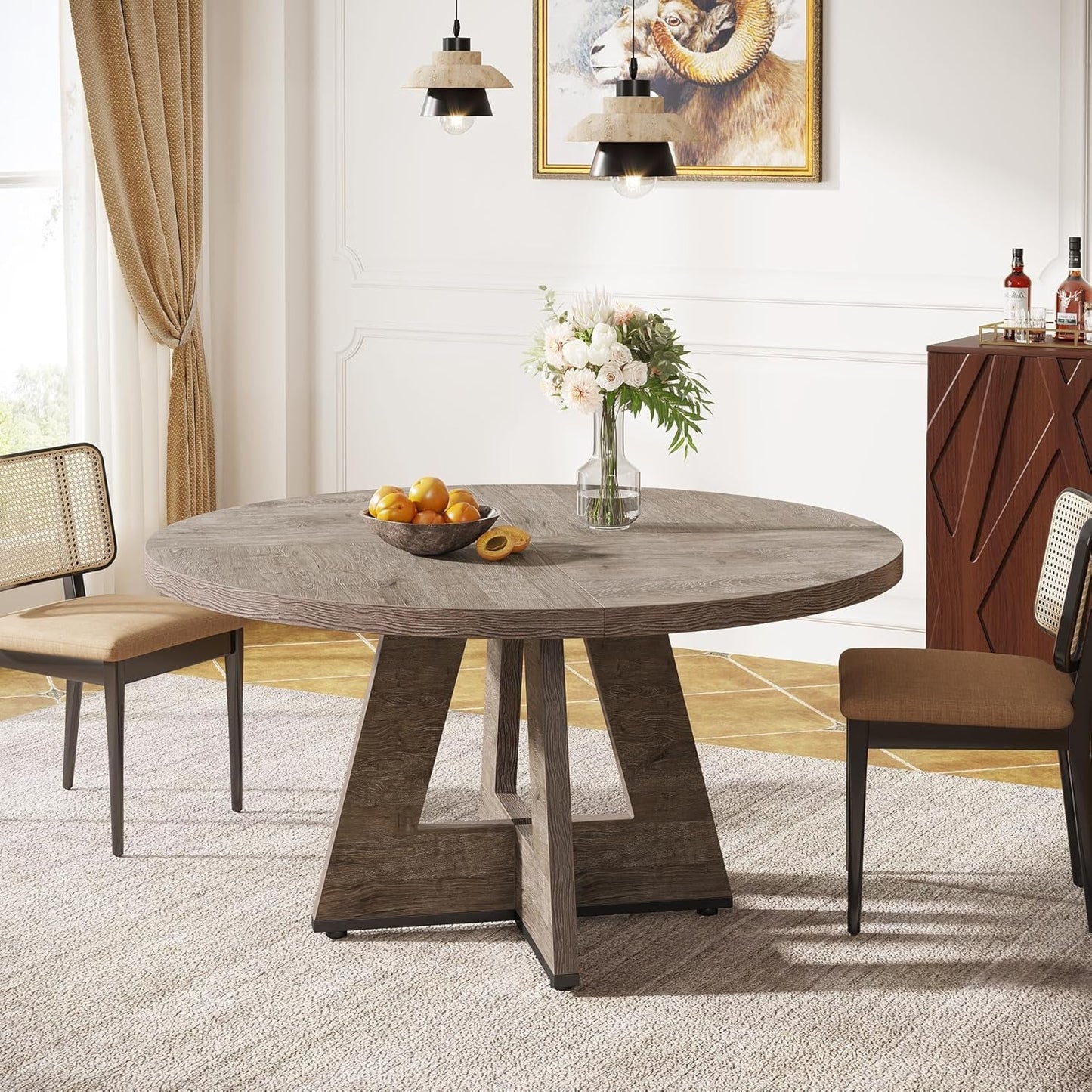Farmhouse Dining Table, 47 Inch round Dinner Table for 4, Rustic round Dining Room Table for Home Dining Room Living Room (Grey)-0