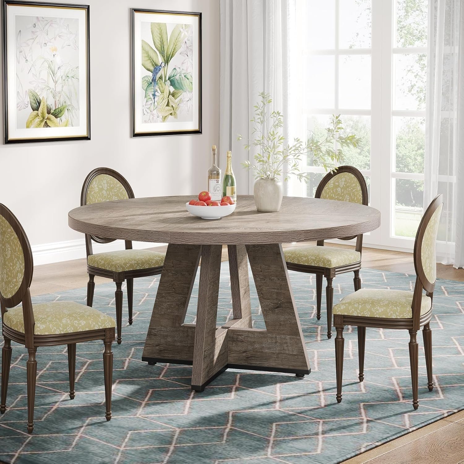 Farmhouse Dining Table, 47 Inch round Dinner Table for 4, Rustic round Dining Room Table for Home Dining Room Living Room (Grey)-2