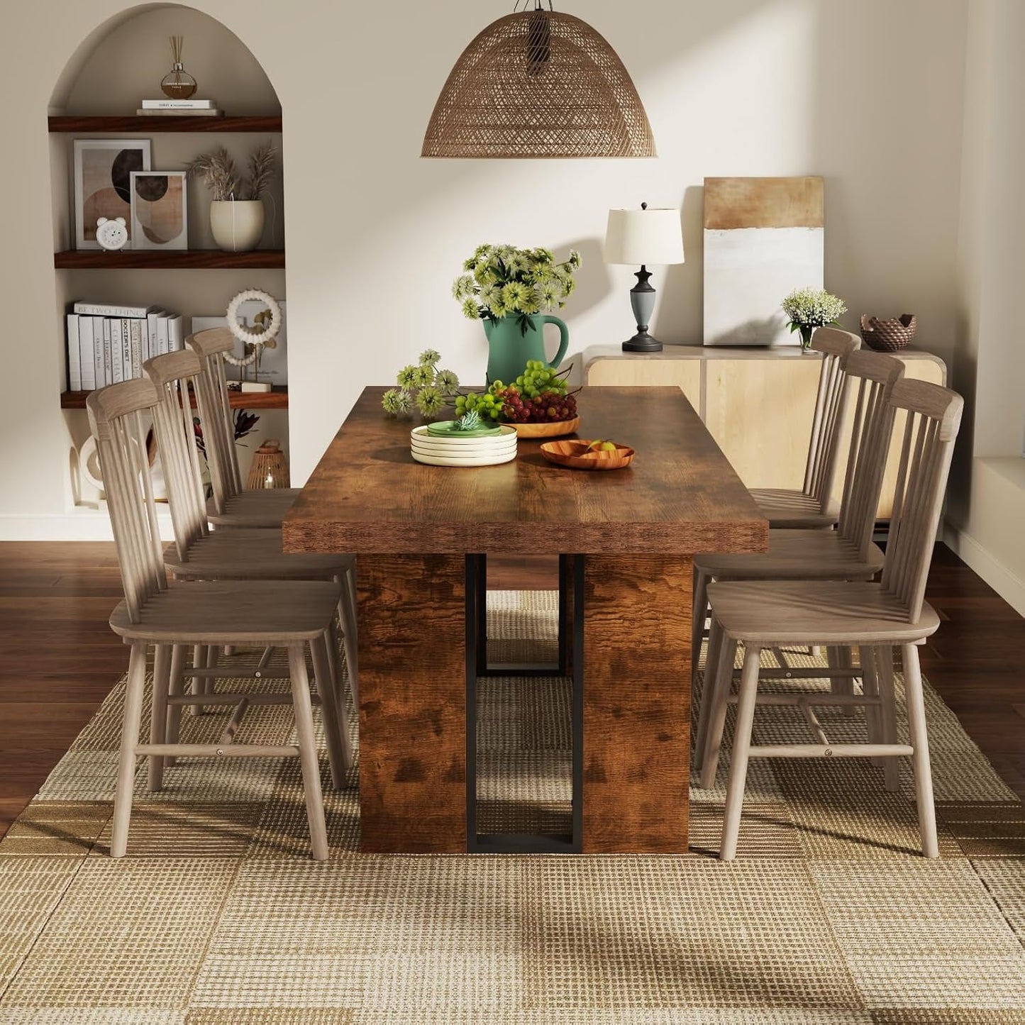 71" Large Dining Table, Rustic Farmhouse Dinner Table for 6 to 8 People, Rectangular Thick Kitchen Table with Heavy Duty Legs for Dining Room (Rustic)-3