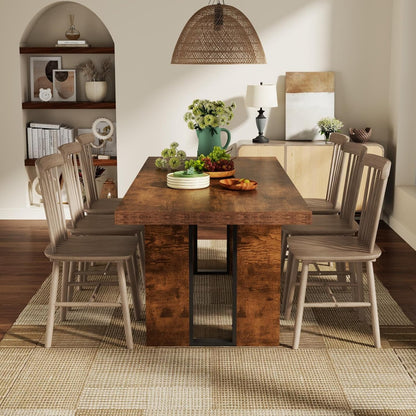 71" Large Dining Table, Rustic Farmhouse Dinner Table for 6 to 8 People, Rectangular Thick Kitchen Table with Heavy Duty Legs for Dining Room (Rustic)-3