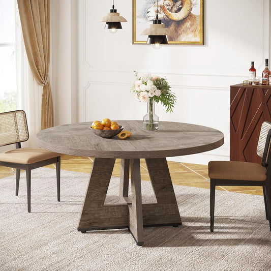 Farmhouse Dining Table, 47 Inch round Dinner Table for 4, Rustic round Dining Room Table for Home Dining Room Living Room (Grey)-0