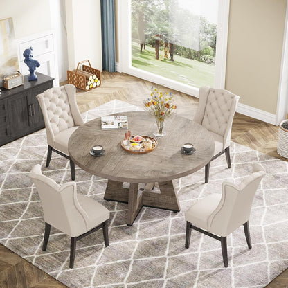 Farmhouse Dining Table, 47 Inch round Dinner Table for 4, Rustic round Dining Room Table for Home Dining Room Living Room (Grey)-4