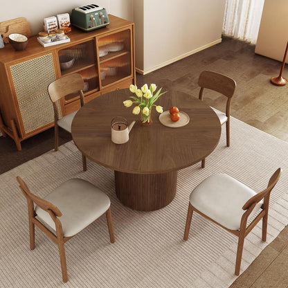 Round Dining Table for 4, Modern Farmhouse Kitchen Table, 47 Inch Small Circle Dining Tables with Wood Strip Base for Kitchen Living Room (Walnut)-2