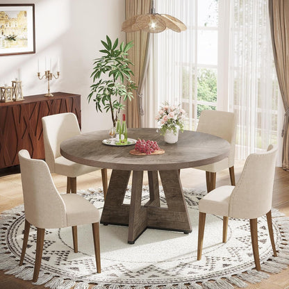 Farmhouse Dining Table, 47 Inch round Dinner Table for 4, Rustic round Dining Room Table for Home Dining Room Living Room (Grey)-3