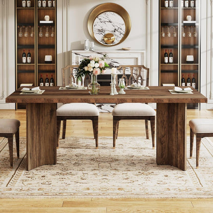 63-Inch Dining Table for 4-6, Farmhouse Kitchen Table with Large Tabletop, Rectangular Dinner Eating Table for Dining Room, Living Room, Kitchen, Dark Brown-2